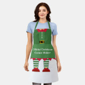 Grappig kerstkoekjesmaker Elf Green Red Schort (Gedragen)
