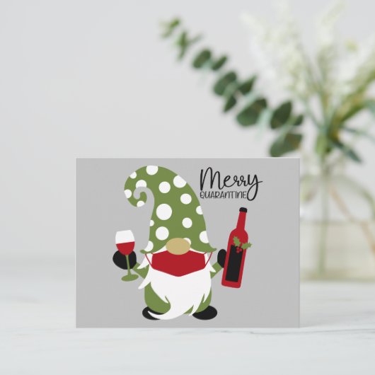 Grappig kerstkoepel Drink wijn Feestdagenkaart (Staand voorkant)