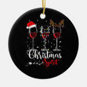 Grappig kerstkraltje, glaasjes met wijn keramisch ornament (Voorkant)