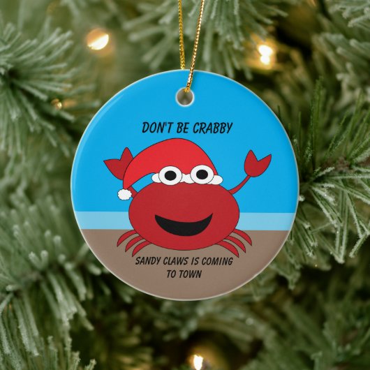 Grappig kerstkute Crab Beach personaliseren Keramisch Ornament (Boom)