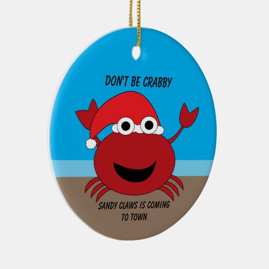 Grappig kerstkute Crab Beach personaliseren Keramisch Ornament (Rechts)