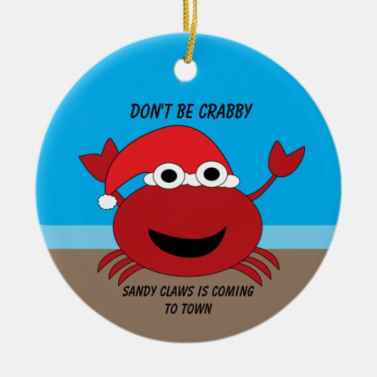 Grappig kerstkute Crab Beach personaliseren Keramisch Ornament (Voorkant)
