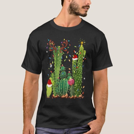 Grappig kerstlampje Cactus Santa Hat, Cactus Rei T-shirt (Voorkant)