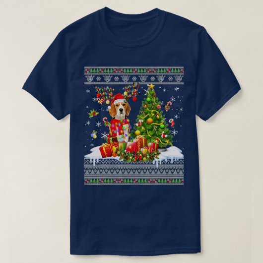 Grappig kerstlampjes Beagle Dog Funny Xmas Ugly T-shirt (Design voorkant)