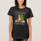 Grappig kerstlampjes Sheltie Dog Funny Xmas Ugly T-shirt (Voorkant)