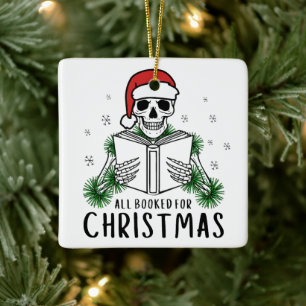 Grappig Kerstleesboek Skelet Boekliefhebber Cadeau Keramisch Ornament