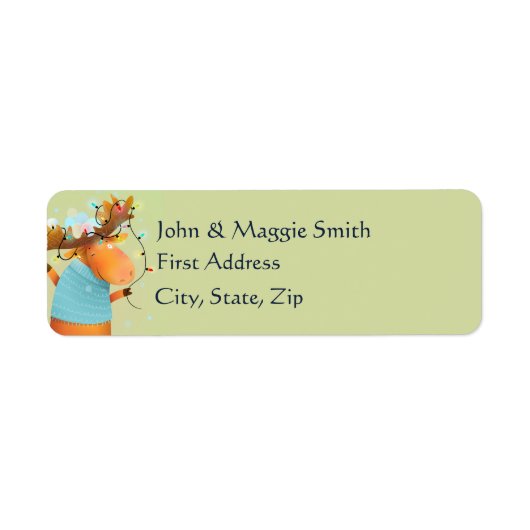 Grappig kerstlicht Moose Animal Cartoon Etiket (Voorkant)