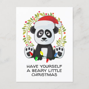 Grappig kerstliedje Pun Panda Feestdagenkaart