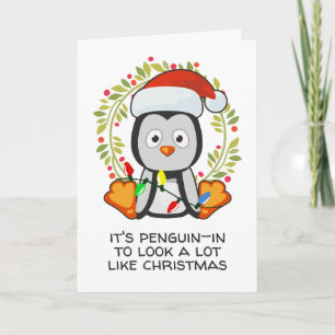 Grappig kerstliedje woordspeling pinguïn feestdagen kaart