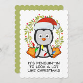 Grappig kerstliedje woordspeling pinguïn feestdagenkaart (Voorkant / Achterkant)