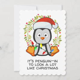 Grappig kerstliedje woordspeling pinguïn feestdagenkaart