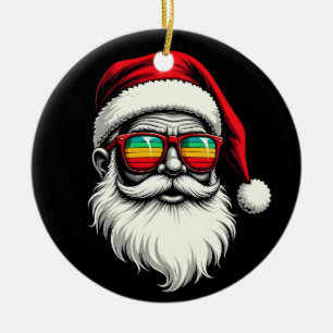 Grappig Kerstman Gezicht Retro Zonnebril Kerstmis Keramisch Ornament