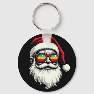 Grappig Kerstman Gezicht Retro Zonnebril Kerstmis Sleutelhanger