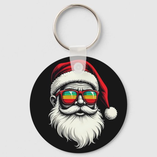 Grappig Kerstman Gezicht Retro Zonnebril Kerstmis  Sleutelhanger (Voorkant)