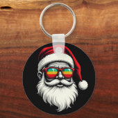 Grappig Kerstman Gezicht Retro Zonnebril Kerstmis  Sleutelhanger (Voorkant)