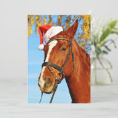 Grappig Kerstman Hoed Paard Kerstmis Feestdagenkaart (Staand voorkant)