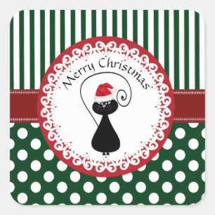 Grappig Kerstman kattenpatroon Vierkante Sticker