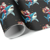 Grappig Kerstman Rijdende Haai Kerstcadeau Cadeaupapier (Rol Hoek)