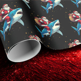 Grappig Kerstman Rijdende Haai Kerstcadeau Cadeaupapier