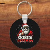 Grappig Kerstman Snowboard Kerstvakantie Skibidi R Sleutelhanger (Voorkant)
