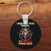 Grappig Kerstman Vrolijk Kerstbier Koel Voor Manne Sleutelhanger (Voorkant)