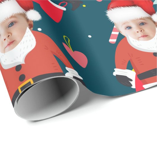 Grappig Kerstman Vrolijk Kerstmis Custom Face Cadeaupapier (Rol Hoek)