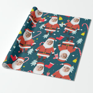 Grappig Kerstman Vrolijk Kerstmis Custom Face Cadeaupapier