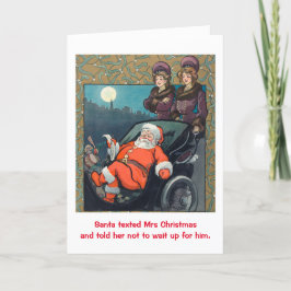 Grappig kerstman wacht niet op Kerstmis. Feestdagen Kaart