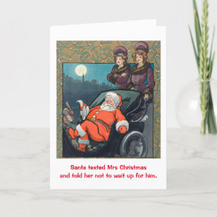 Grappig  kerstman wacht niet op Kerstmis. Feestdagen Kaart