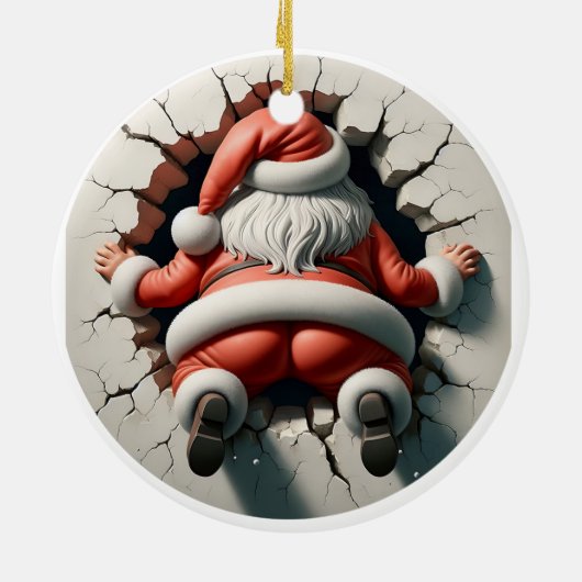 Grappig Kerstman Wall-Break kerstversiering Keramisch Ornament (Achterkant)