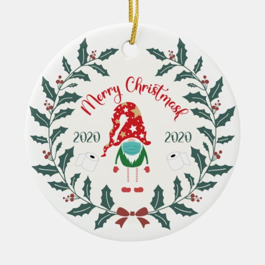 grappig kerstmasker, Quarantine 2020 Keramisch Ornament (Voorkant)
