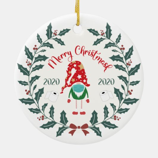 grappig kerstmasker, Quarantine 2020 Keramisch Ornament (Achterkant)