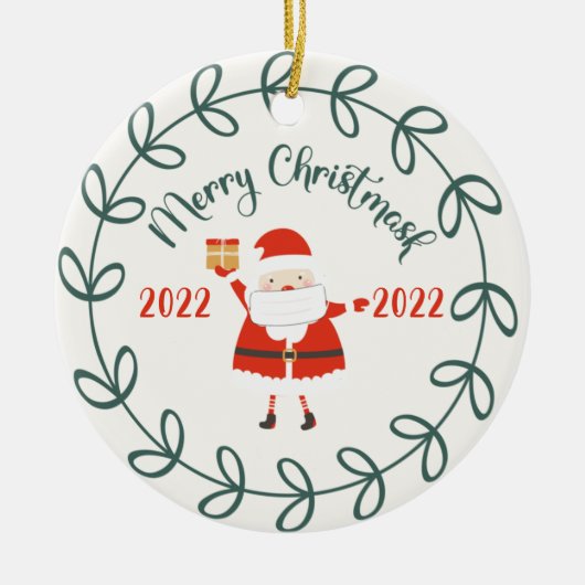 grappig kerstmasker, Quarantine 2021 Keramisch Ornament (Voorkant)