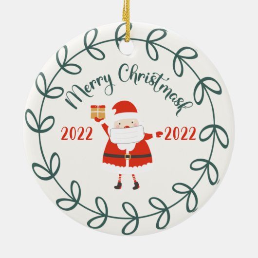 grappig kerstmasker, Quarantine 2021 Keramisch Ornament (Achterkant)