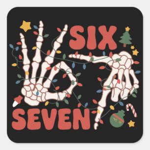 Grappig Kerstmis 67 Skelet Hand Zes Zeven Kerstmis Vierkante Sticker
