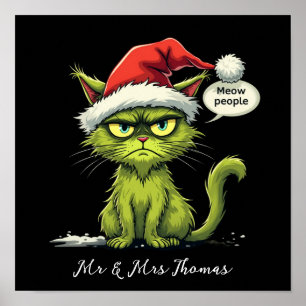 Grappig Kerstmis "Bah Mensen" Meow Kat Liefhebber Poster