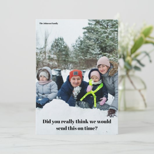 Grappig Kerstmis Familie Uitstel Verlaat Feestdagenkaart (Staand voorkant)