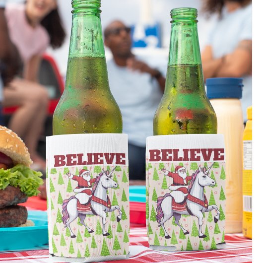 Grappig Kerstmis Geloof Santa Eenhoorn Feestelijk Blikjeskoeler