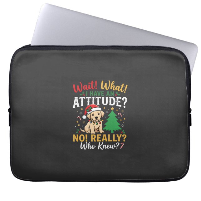 Grappig Kerstmis Hond Attitude Vakantie Laptop Sleeve (Voorkant)