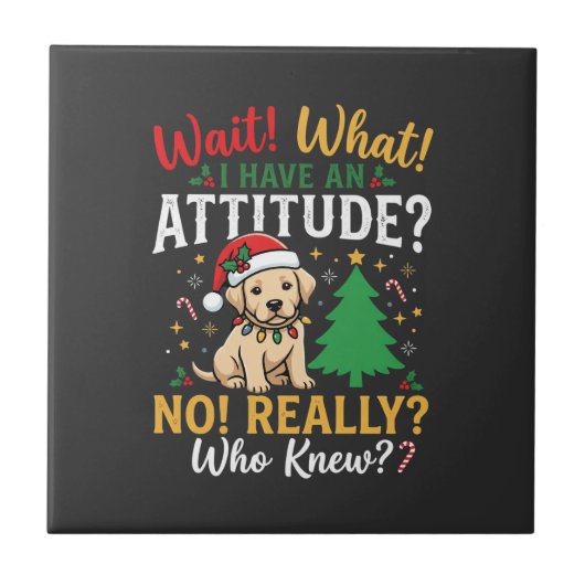 Grappig Kerstmis Hond Attitude Vakantie Tegeltje (Voorkant)