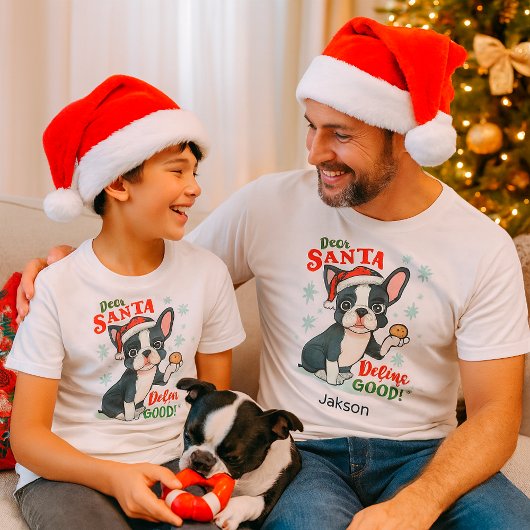 Grappig Kerstmis Hond Boston Terrier Aangepaste Na T-shirt