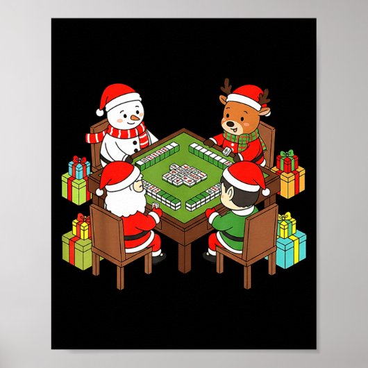 Grappig Kerstmis Mahjong Kerstman Sneeuwman Elf Re Poster (Voorkant)