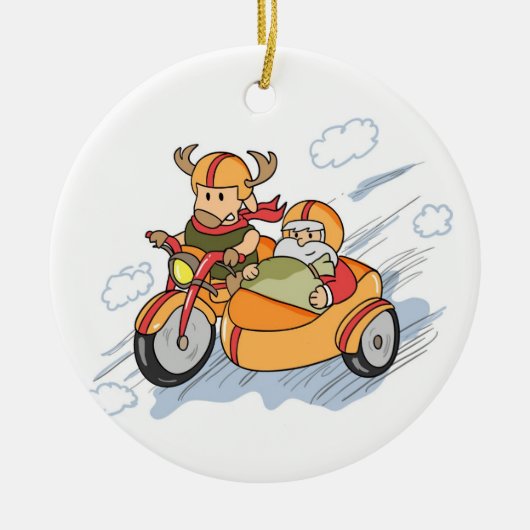 Grappig Kerstmis, Sinterklaas slee omgebouwd Keramisch Ornament (Voorkant)