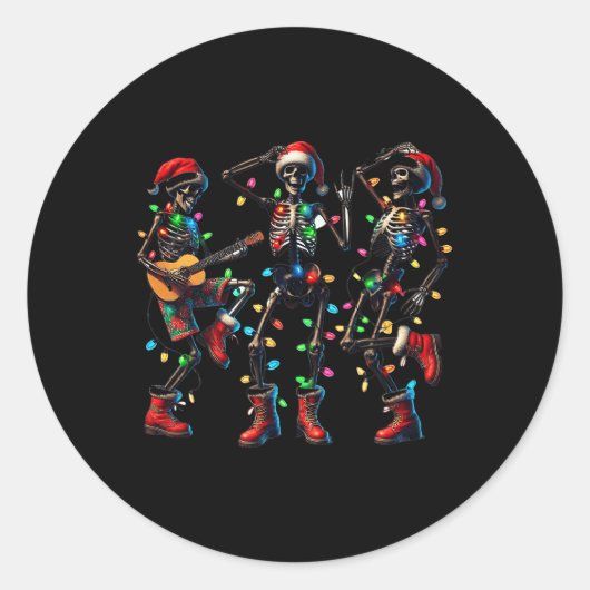 Grappig Kerstmis Skelet Dancing Xmas Licht Muziek Ronde Sticker (Voorkant)