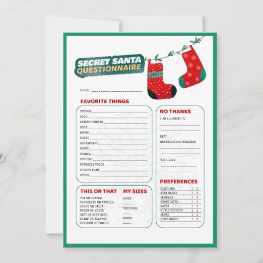 Grappig Kerstmis Spel Geheim Kerstman Vragenlijst Feestdagenkaart (Voorkant)