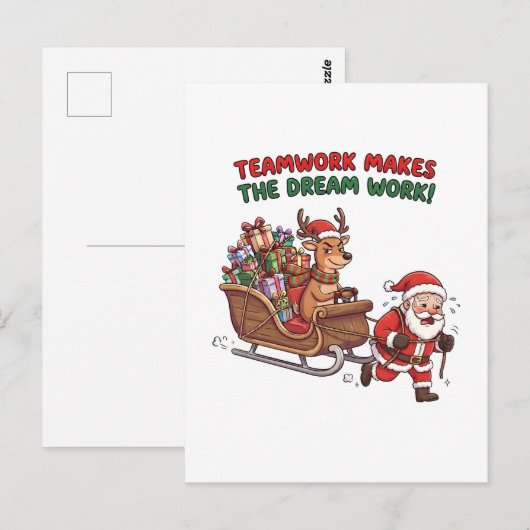 Grappig Kerstmis Teamwork Makes The Dream Work Briefkaart (Voorkant / Achterkant)