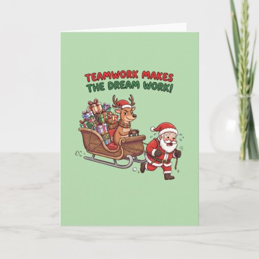 Grappig Kerstmis Teamwork Makes The Dream Work Kaart (Voorkant)