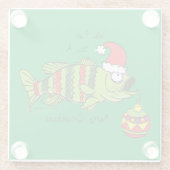 Grappig kerstmis Vist de Cartoon van de visklauw Glazen Onderzetter (Achterkant)