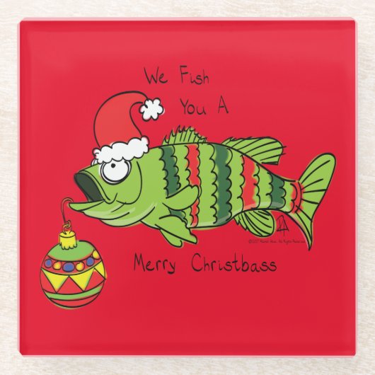 Grappig kerstmis Vist de Cartoon van de visklauw Glazen Onderzetter (Voorkant)
