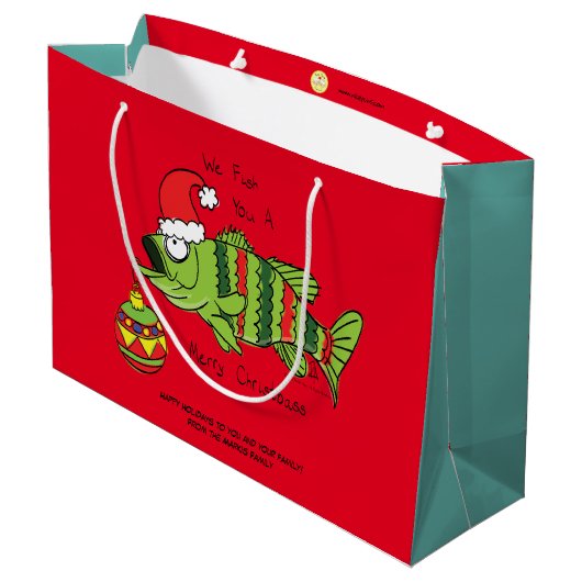 Grappig kerstmis Vist de Cartoon van de visklauw Groot Cadeauzakje (Achterkant Gekanteld)